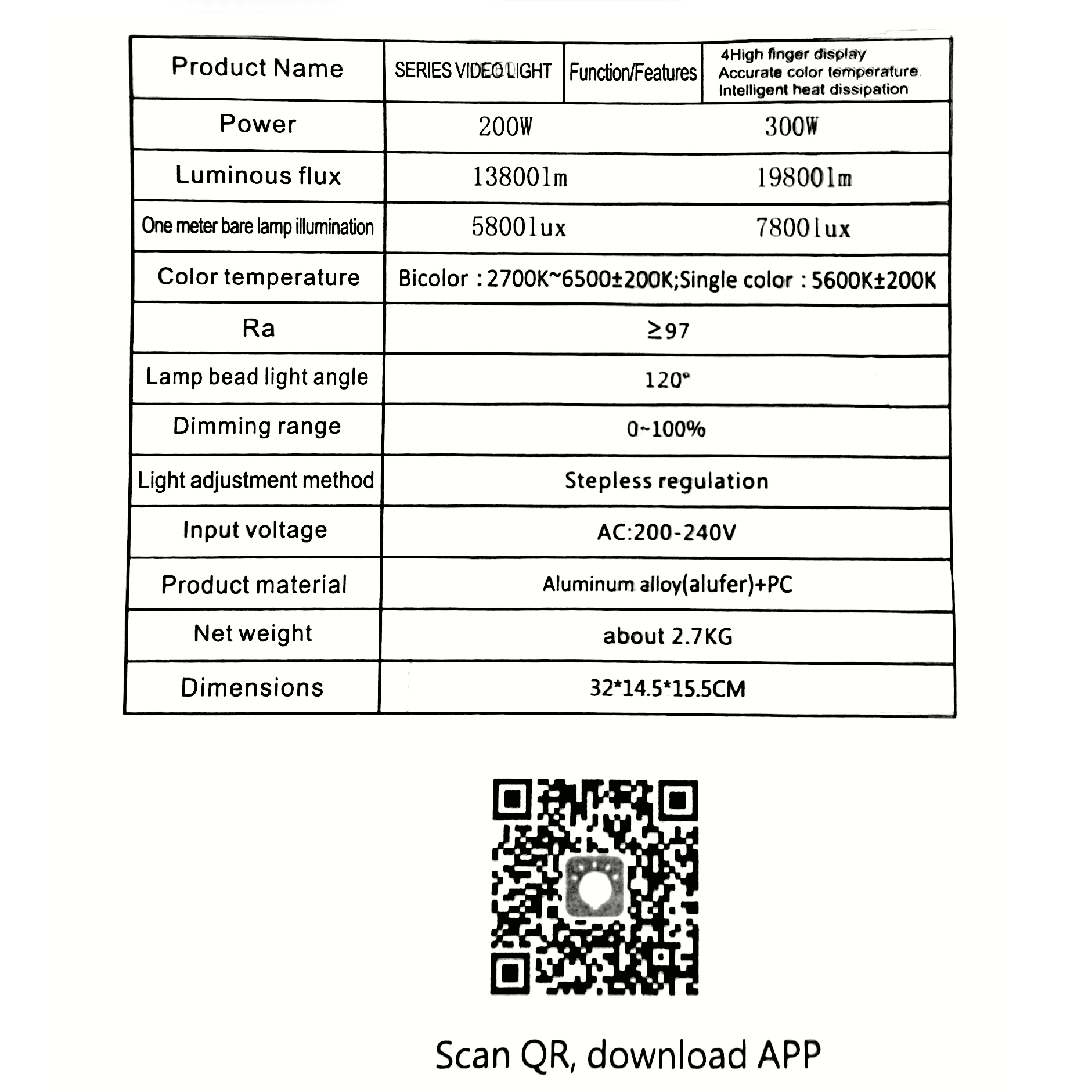 نور LED فوتوکس 200W مدل Photox 200 Bi-Color (دارای اپ)